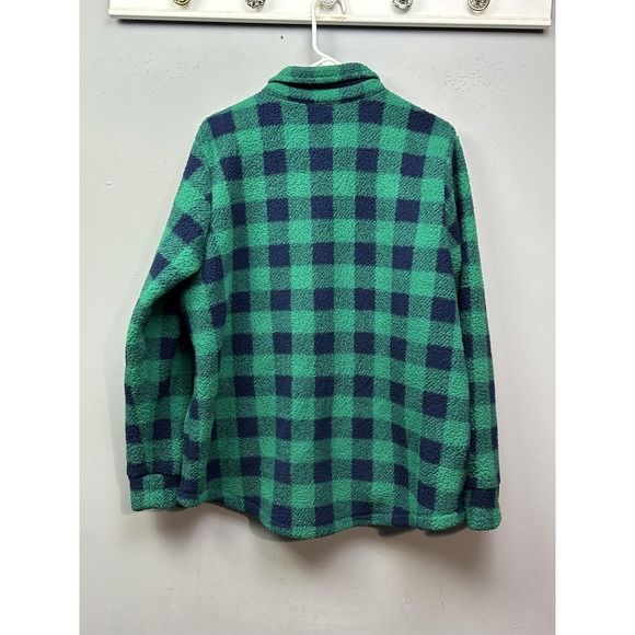 Lands' End Jacket Womens Large 14-16 Green Fleece Plaid Button Front Shacket - Picture 2 of 10